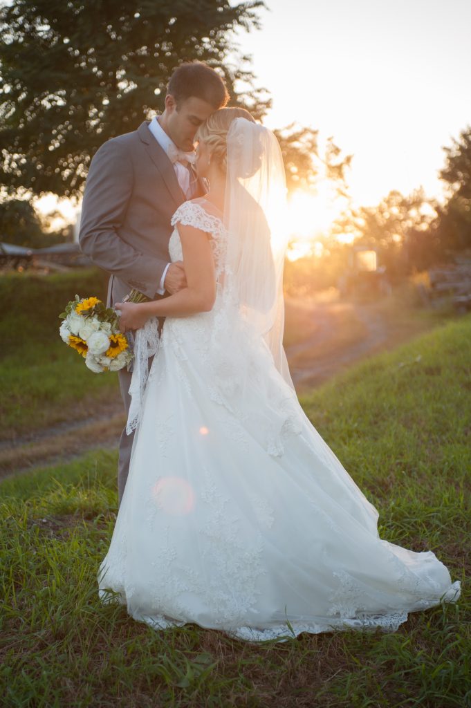 Wedding photo. Couple at a sunset.